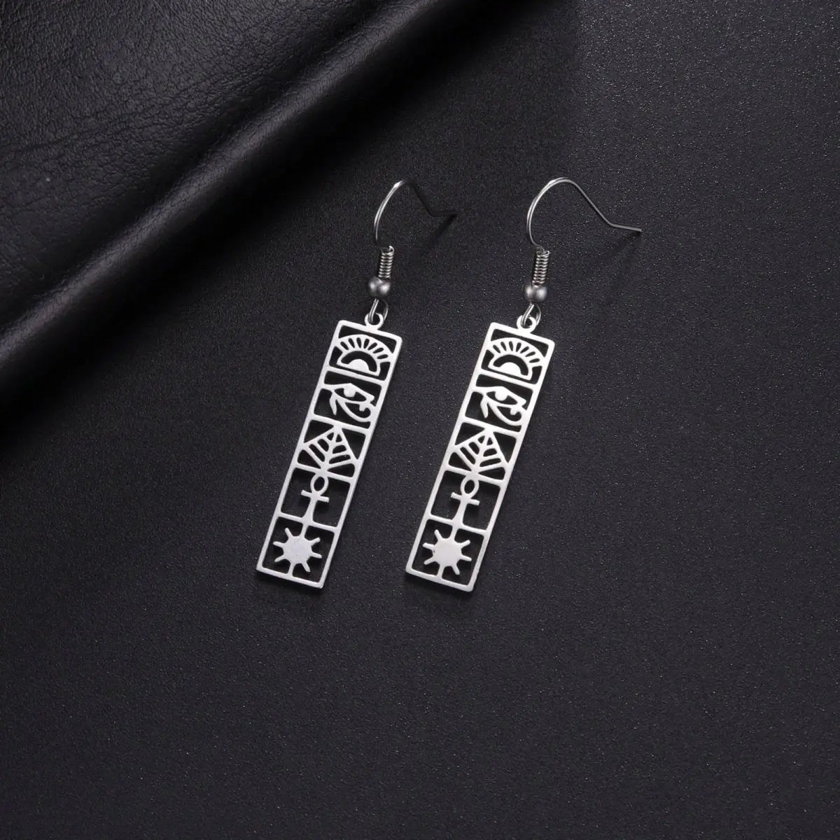 Titanium Earrings Square Plate Cut Hollow-Jewearrings