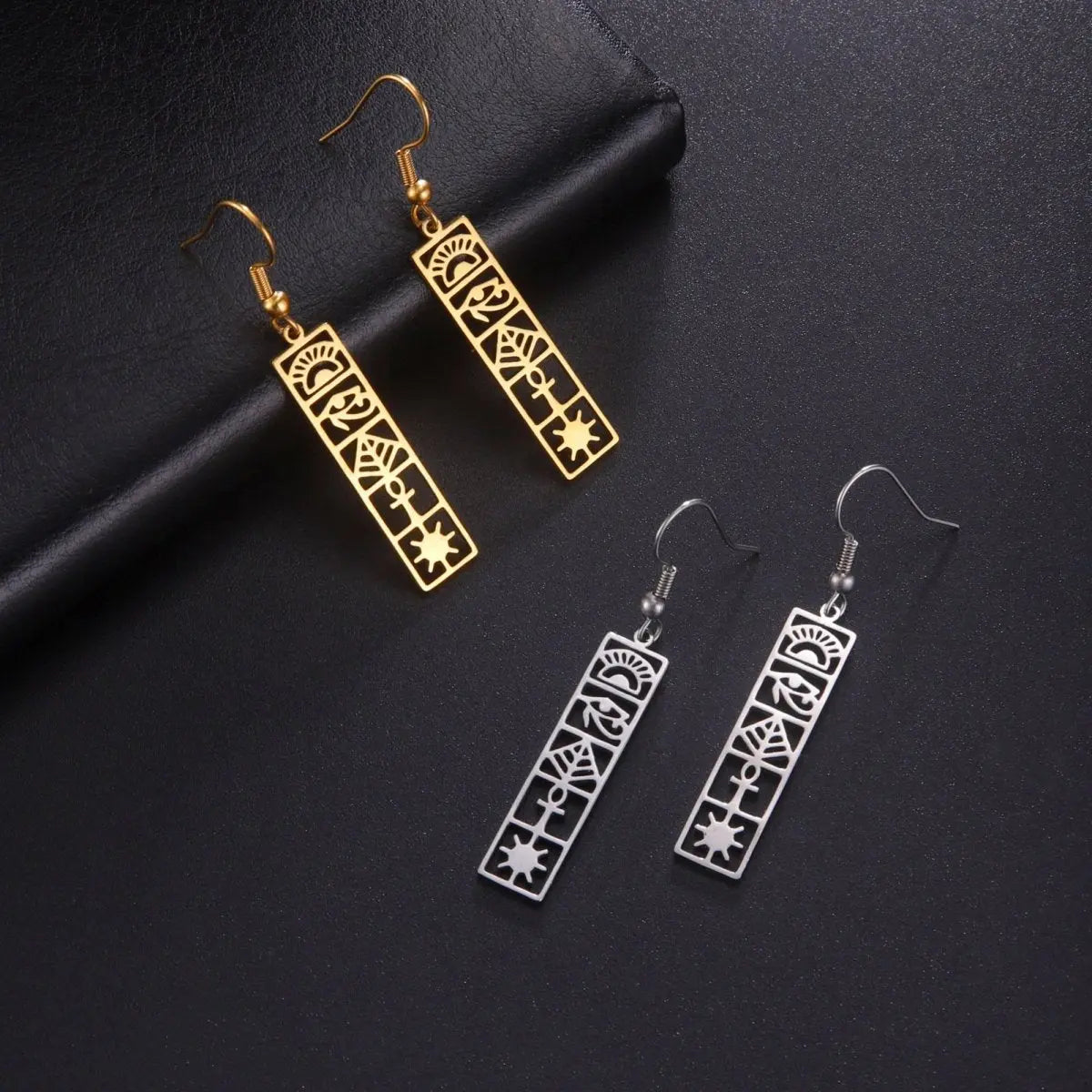 Titanium Earrings Square Plate Cut Hollow-Jewearrings