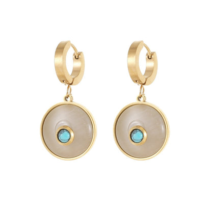 Titanium Earrings Stone Design Eyes-Jewearrings