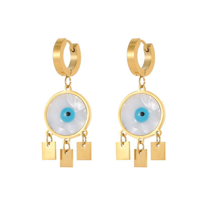 Titanium Earrings Stone Design Eyes-Jewearrings