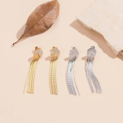 Titanium Earrings Tassel Rhinestone Luxury-Jewearrings