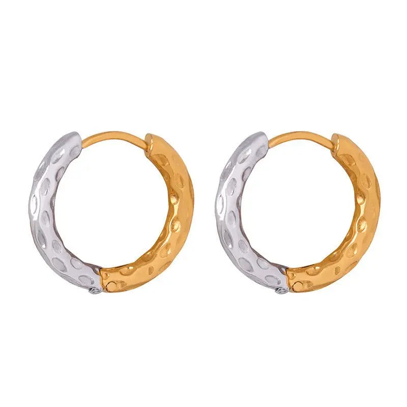 Titanium Earrings Two-tone Round Earrings-Jewearrings