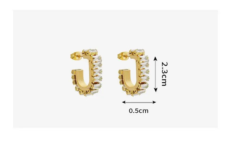 Titanium Earrings U-Shaped Zircon Full Diamond-Jewearrings