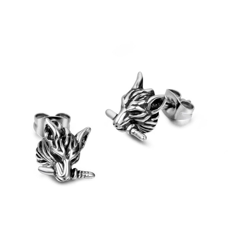 Titanium Earrings Vintage Wolf Head-Jewearrings