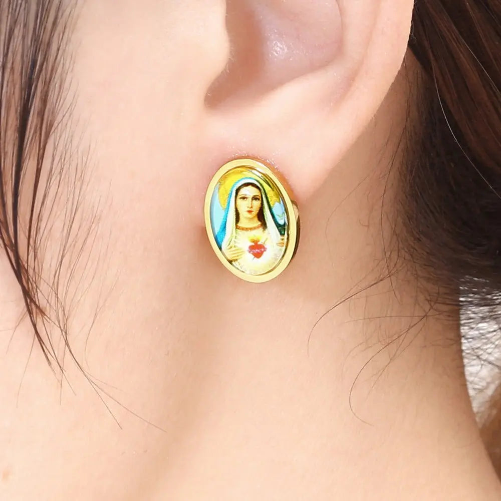 Titanium Earrings Virgin Mary Fashion OL-Jewearrings