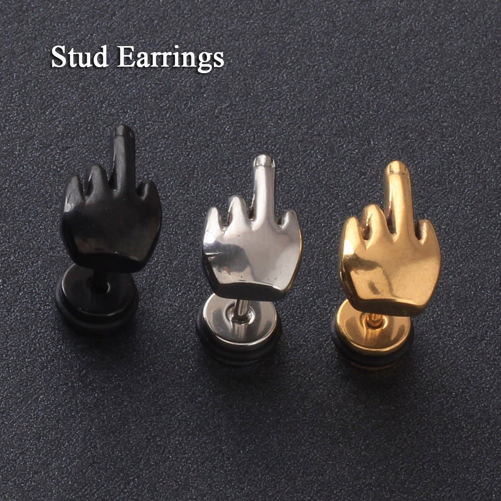 Titanium Middle Finger Earrings-Jewearrings