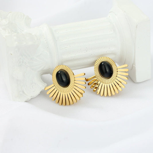 Titanium Steel Gold Stone Earrings-Jewearrings