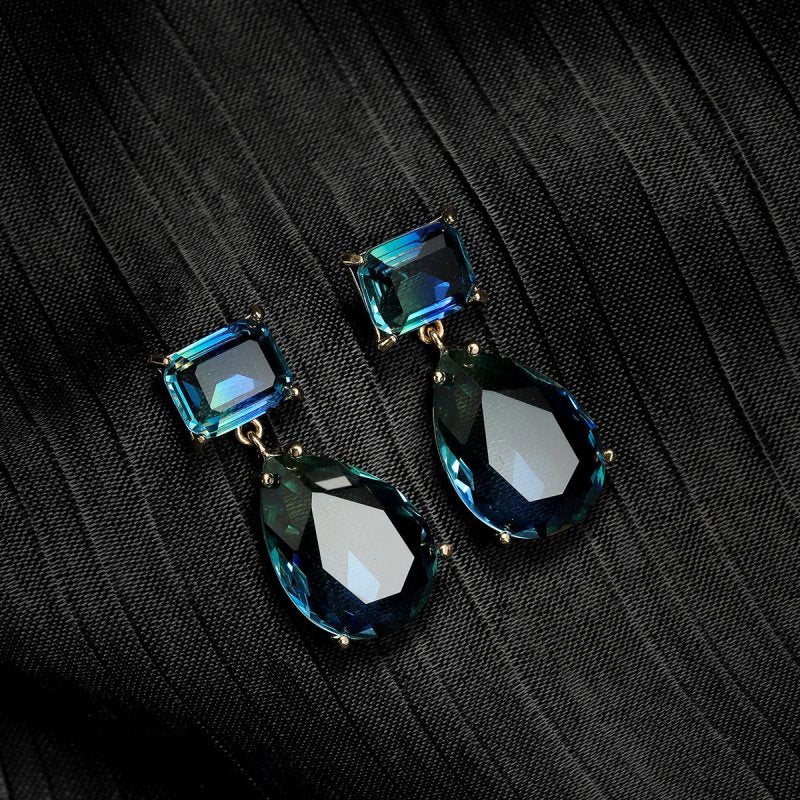 Tourmaline Creative Lake Blue Water Drop Pear Shape Earrings-Jewearrings