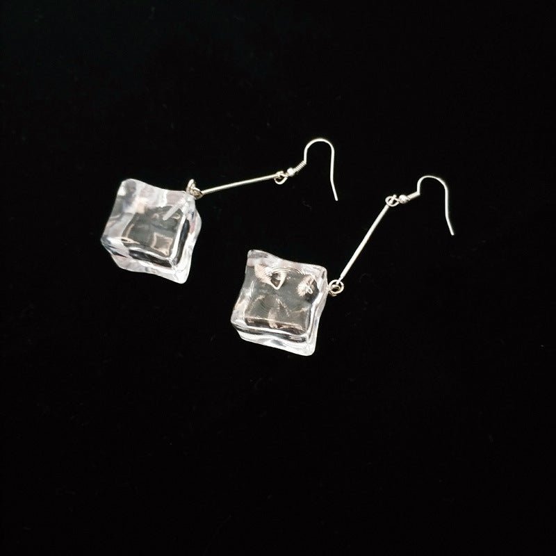 Transparent Acrylic Three-dimensional Large Ice Cube Earrings-Jewearrings