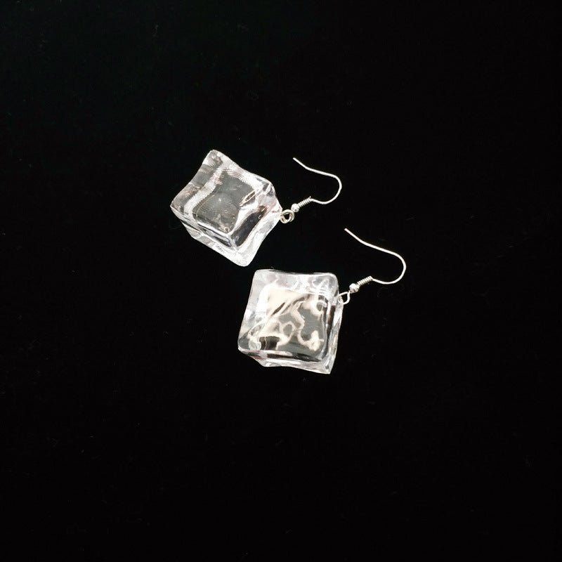 Transparent Acrylic Three-dimensional Large Ice Cube Earrings-Jewearrings