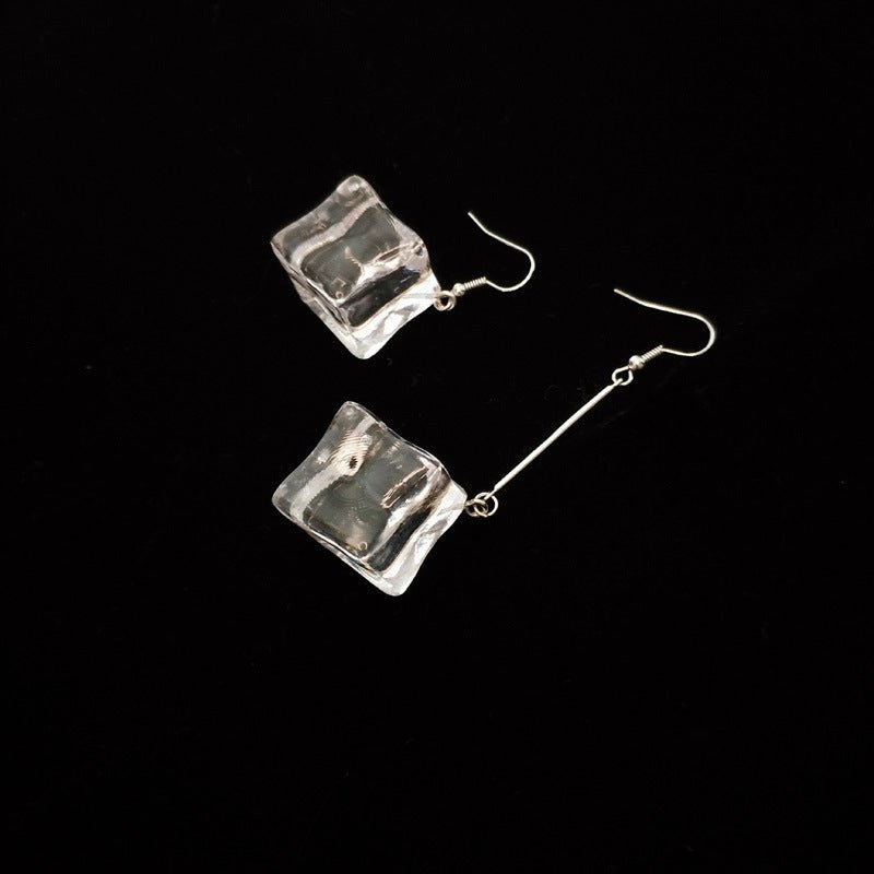 Transparent Acrylic Three-dimensional Large Ice Cube Earrings-Jewearrings