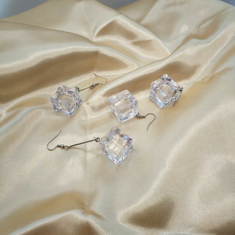 Transparent Acrylic Three-dimensional Large Ice Cube Earrings-Jewearrings