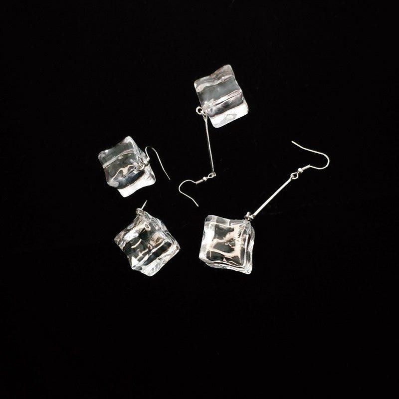 Transparent Acrylic Three-dimensional Large Ice Cube Earrings-Jewearrings