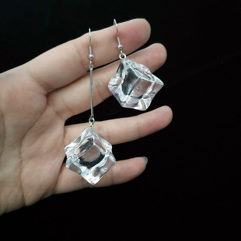 Transparent Acrylic Three-dimensional Large Ice Cube Earrings-Jewearrings