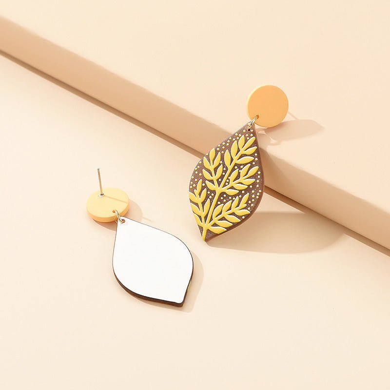 Travel Earrings Leaf Embossed Acrylic Simulation-Jewearrings