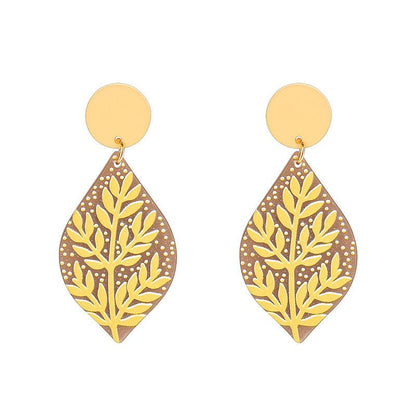 Travel Earrings Leaf Embossed Acrylic Simulation-Jewearrings