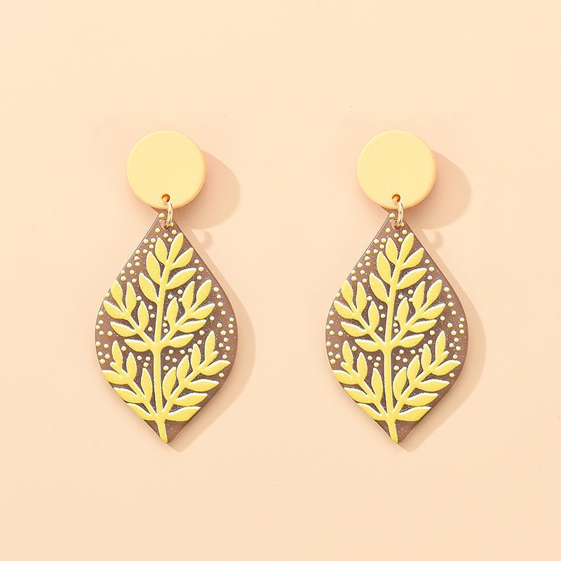 Travel Earrings Leaf Embossed Acrylic Simulation-Jewearrings