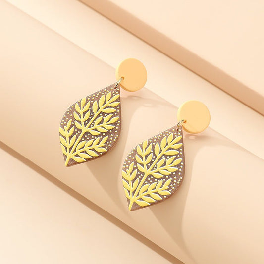 Travel Earrings Leaf Embossed Acrylic Simulation-Jewearrings