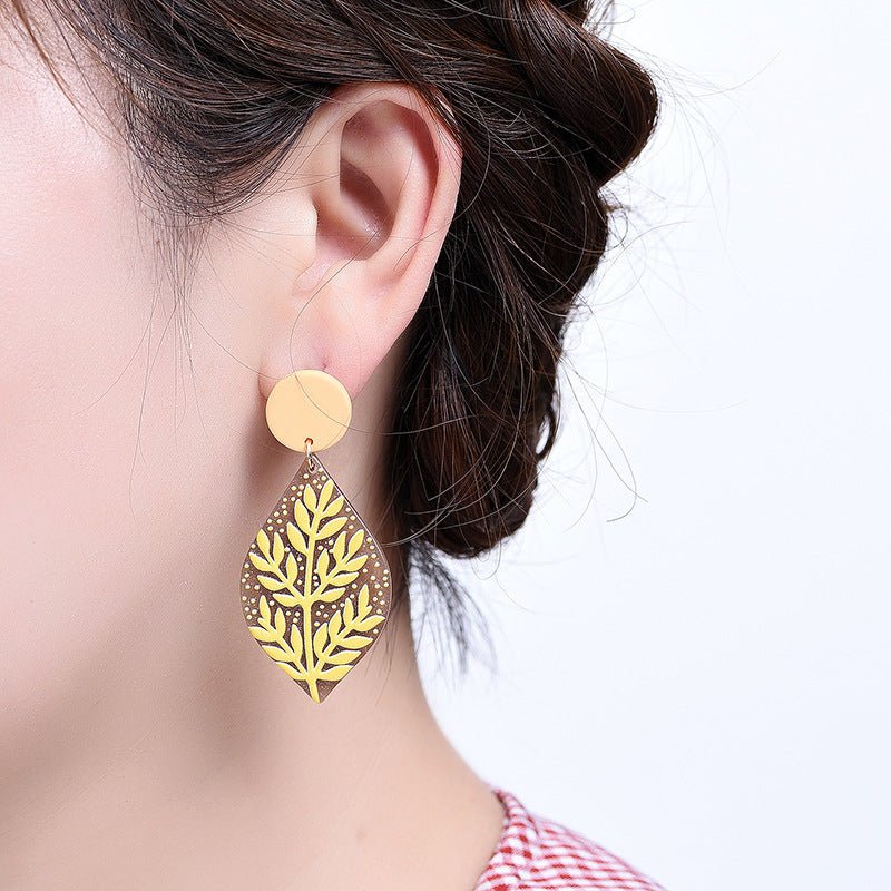 Travel Earrings Leaf Embossed Acrylic Simulation-Jewearrings