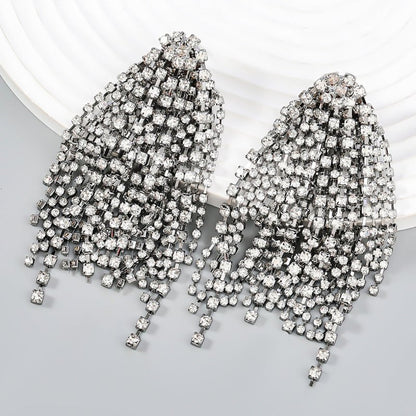 Trend Alloy Diamond-studded Tassel Earrings-Jewearrings