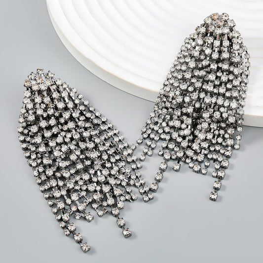 Trend Alloy Diamond-studded Tassel Earrings-Jewearrings