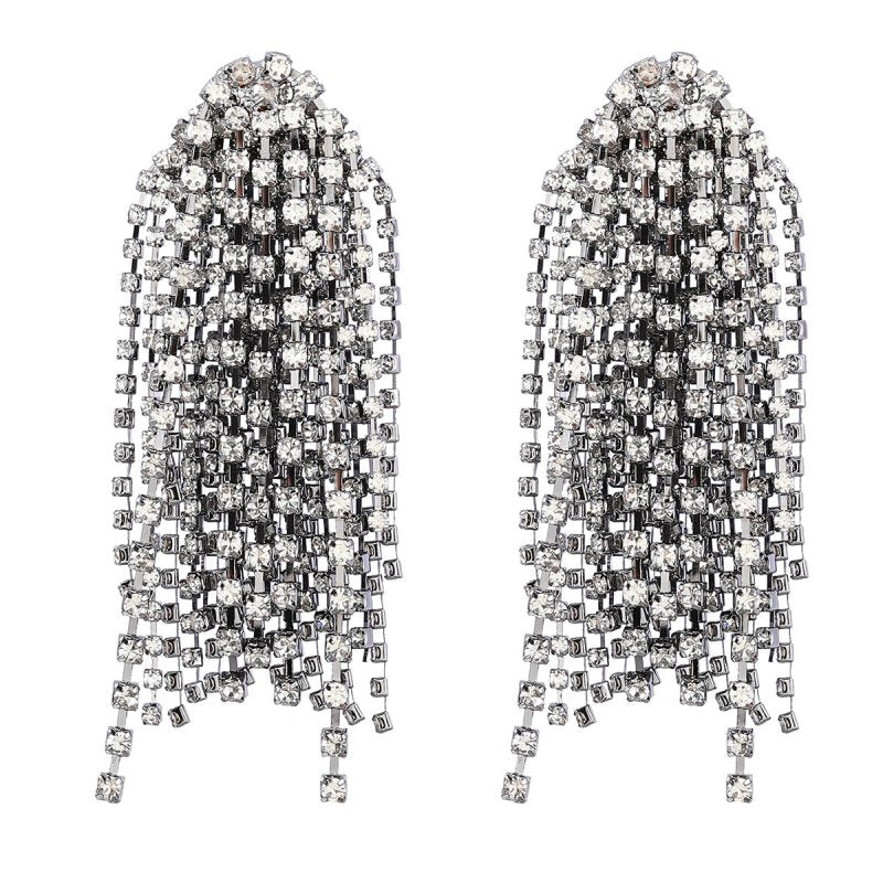 Trend Alloy Diamond-studded Tassel Earrings-Jewearrings