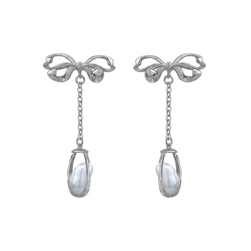 Trendy Light Luxury Pearl Bow Earrings-Jewearrings