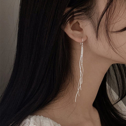 Trendy Long Sterling Silver High-end Tassel Earrings-Jewearrings