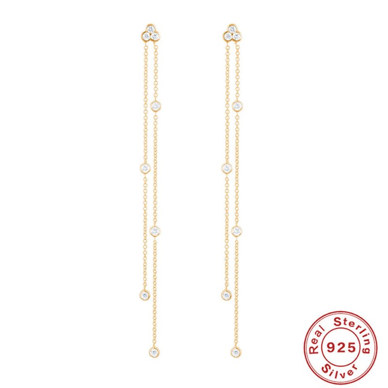 Triangle Studded Diamond Spacing Tassels Appear Slim And Long Chain Earrings-Jewearrings