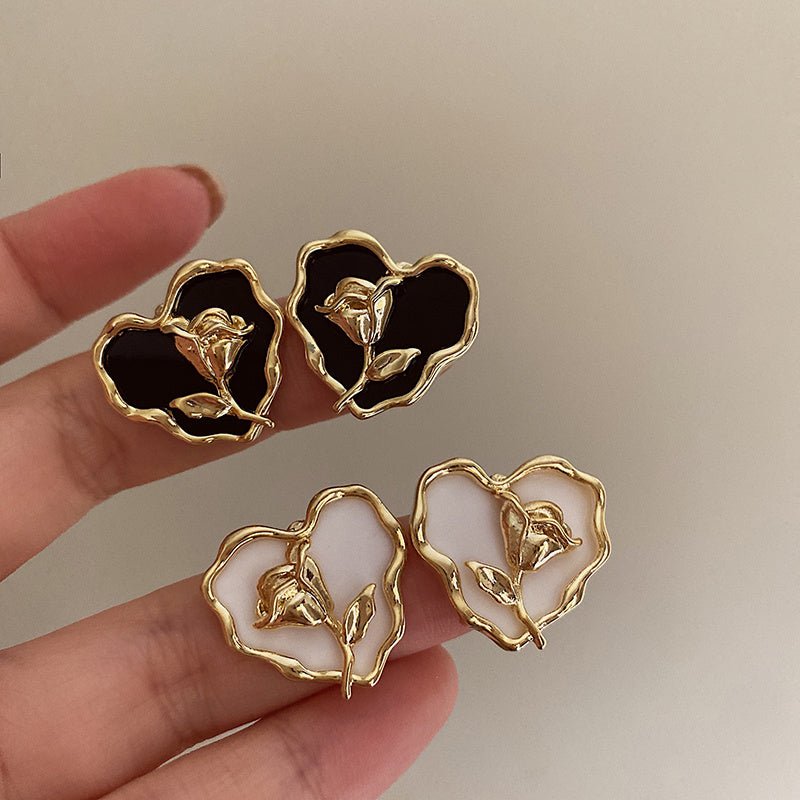 Tulip Vintage Wave Edge Love Flower Stud Earrings-Jewearrings