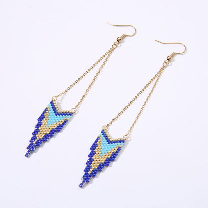 Turkish blue Miyuki hand-woven geometric earrings-Jewearrings