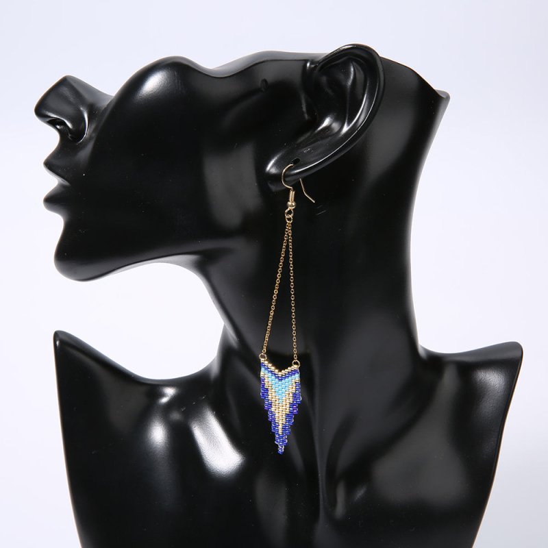 Turkish blue Miyuki hand-woven geometric earrings-Jewearrings