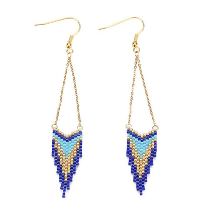 Turkish blue Miyuki hand-woven geometric earrings-Jewearrings