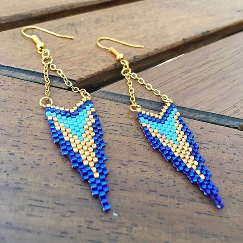 Turkish blue Miyuki hand-woven geometric earrings-Jewearrings