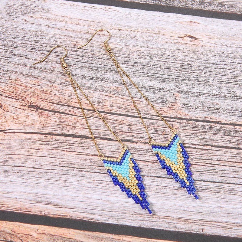 Turkish blue Miyuki hand-woven geometric earrings-Jewearrings