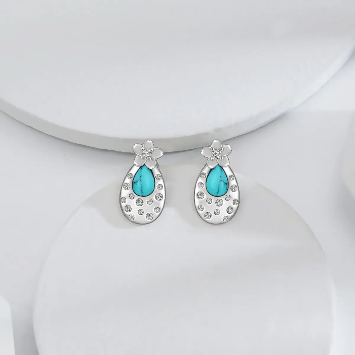 Turquoise Cherry Blossom Earrings-Jewearrings