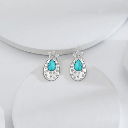 Turquoise Cherry Blossom Earrings-Jewearrings