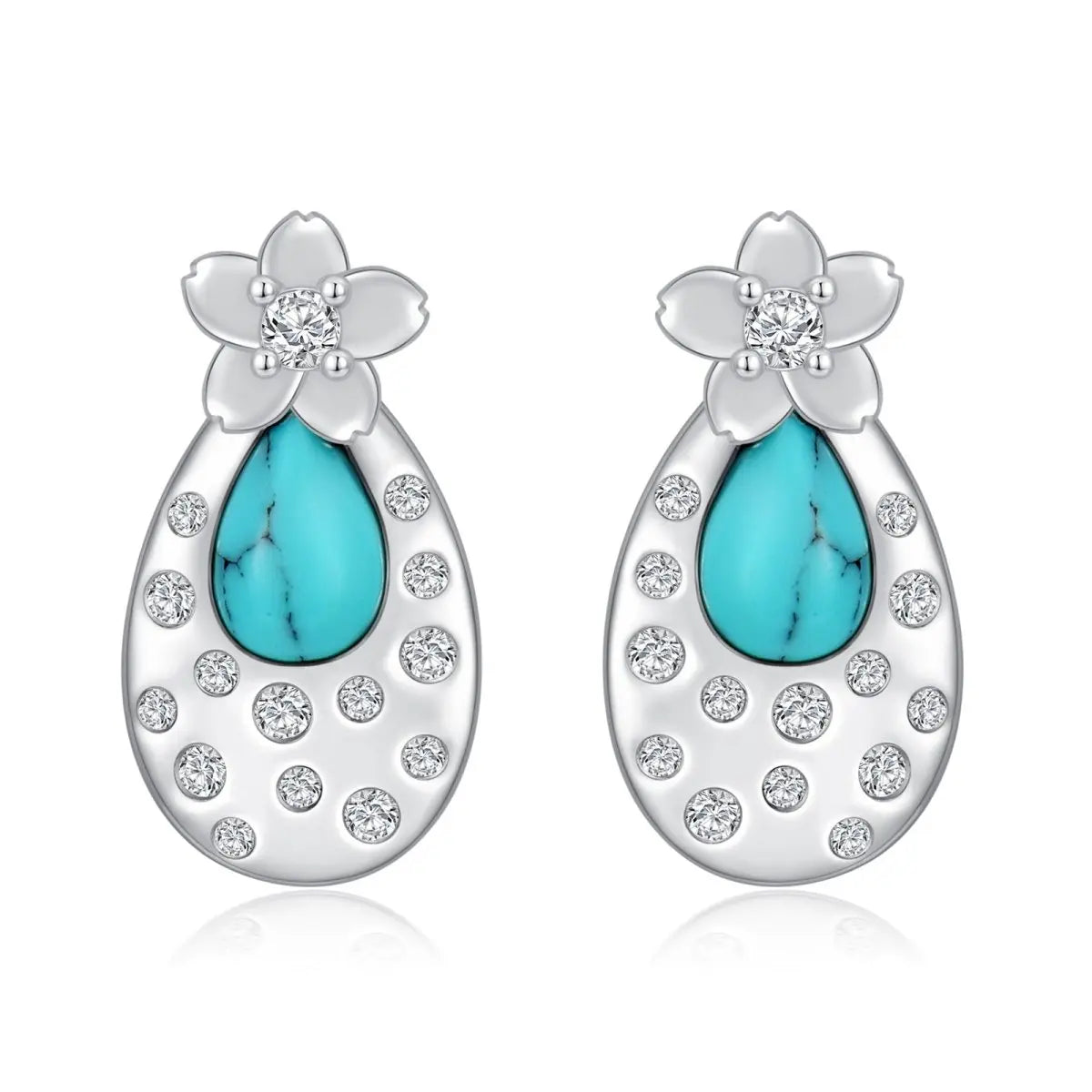 Turquoise Cherry Blossom Earrings-Jewearrings