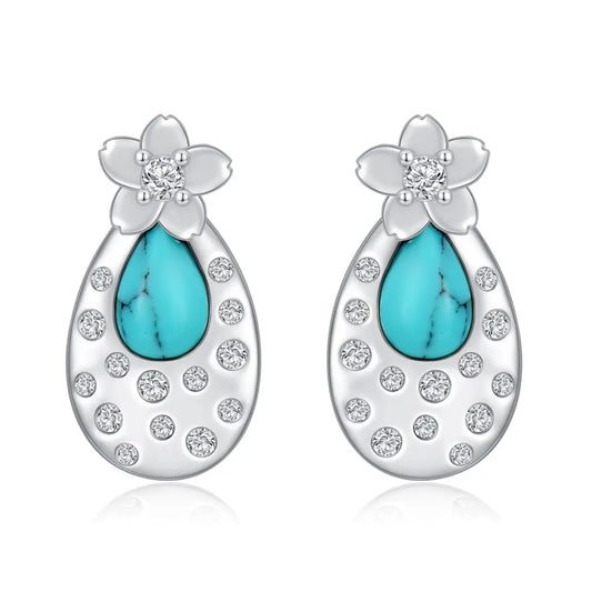 Turquoise Cherry Blossom Earrings-Jewearrings