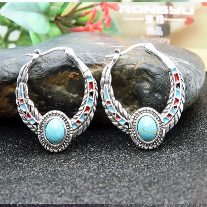 Turquoise Eagle Feather Earrings-Jewearrings