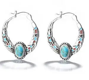 Turquoise Eagle Feather Earrings-Jewearrings