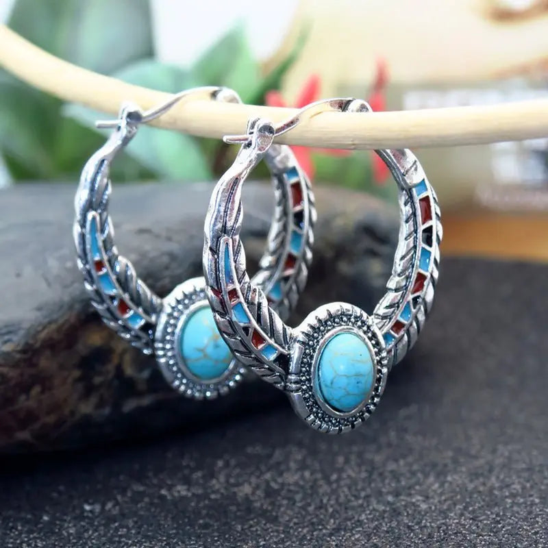 Turquoise Eagle Feather Earrings-Jewearrings