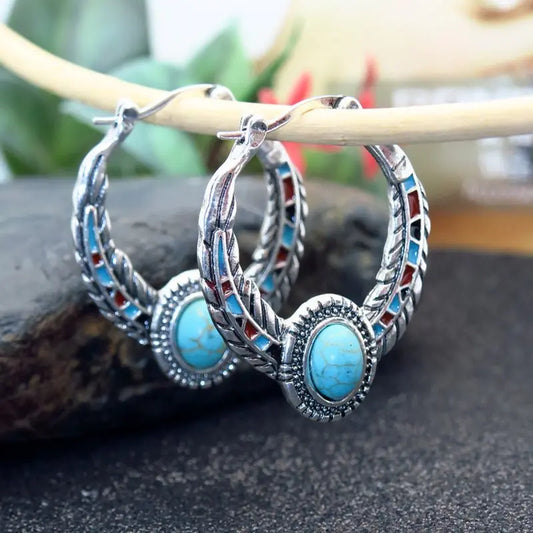 Turquoise Eagle Feather Earrings-Jewearrings