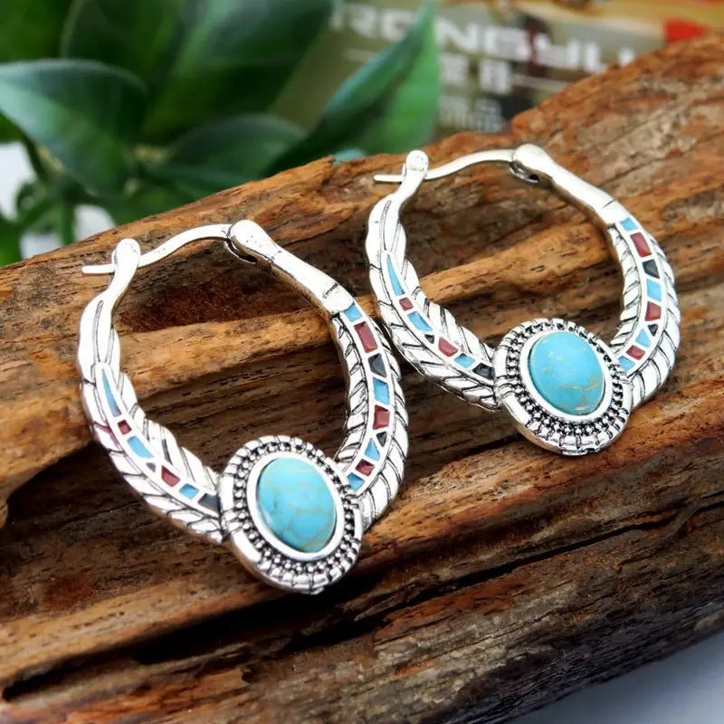 Turquoise Eagle Feather Earrings-Jewearrings