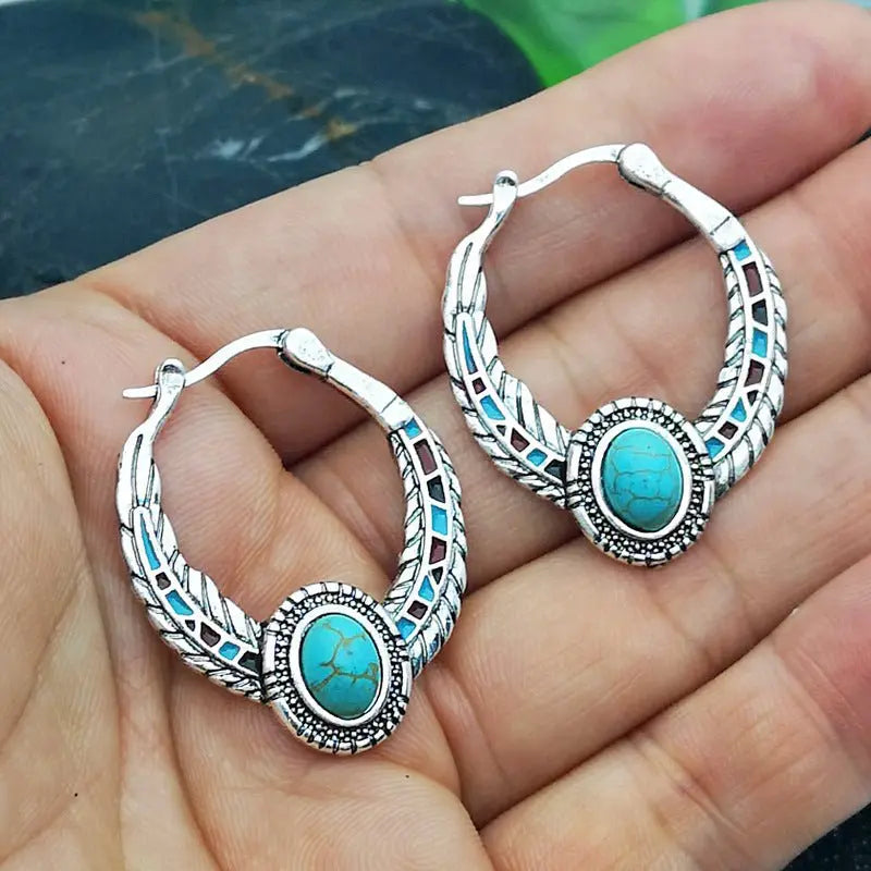 Turquoise Eagle Feather Earrings-Jewearrings