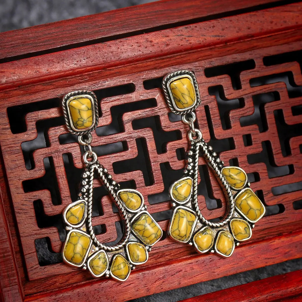 Turquoise Earrings Ancient Silver Yellow Earrings-Jewearrings