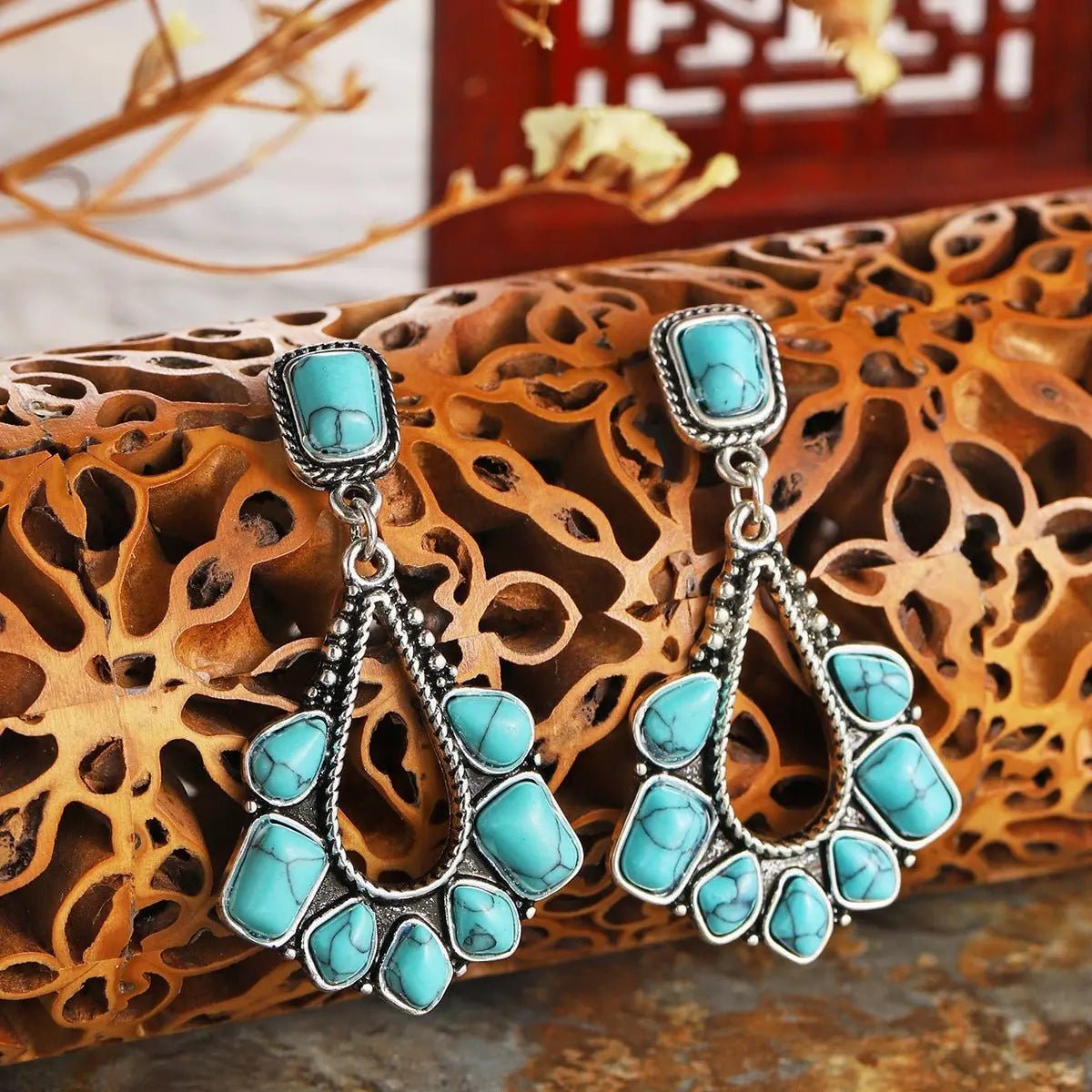 Turquoise Earrings Ancient Silver Yellow Earrings-Jewearrings