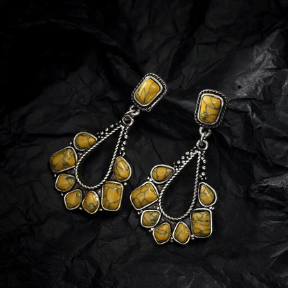 Turquoise Earrings Ancient Silver Yellow Earrings-Jewearrings