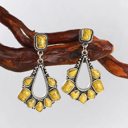 Turquoise Earrings Ancient Silver Yellow Earrings-Jewearrings