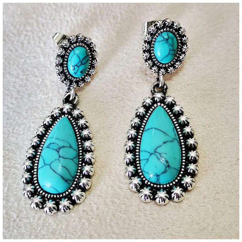 Turquoise Earrings Antique Silver Drop-Jewearrings